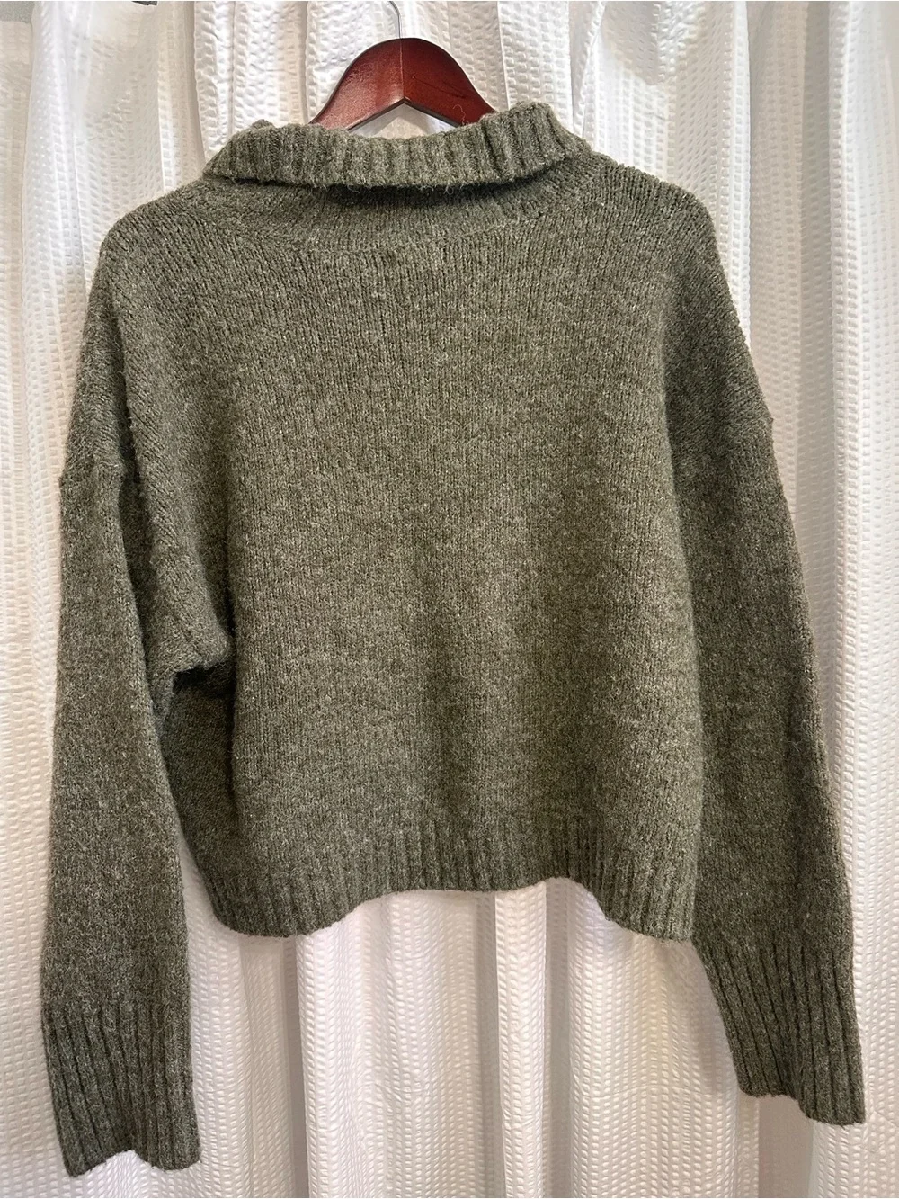 Pilcro Olive Green Turtleneck Sweater with Charcoal Pants